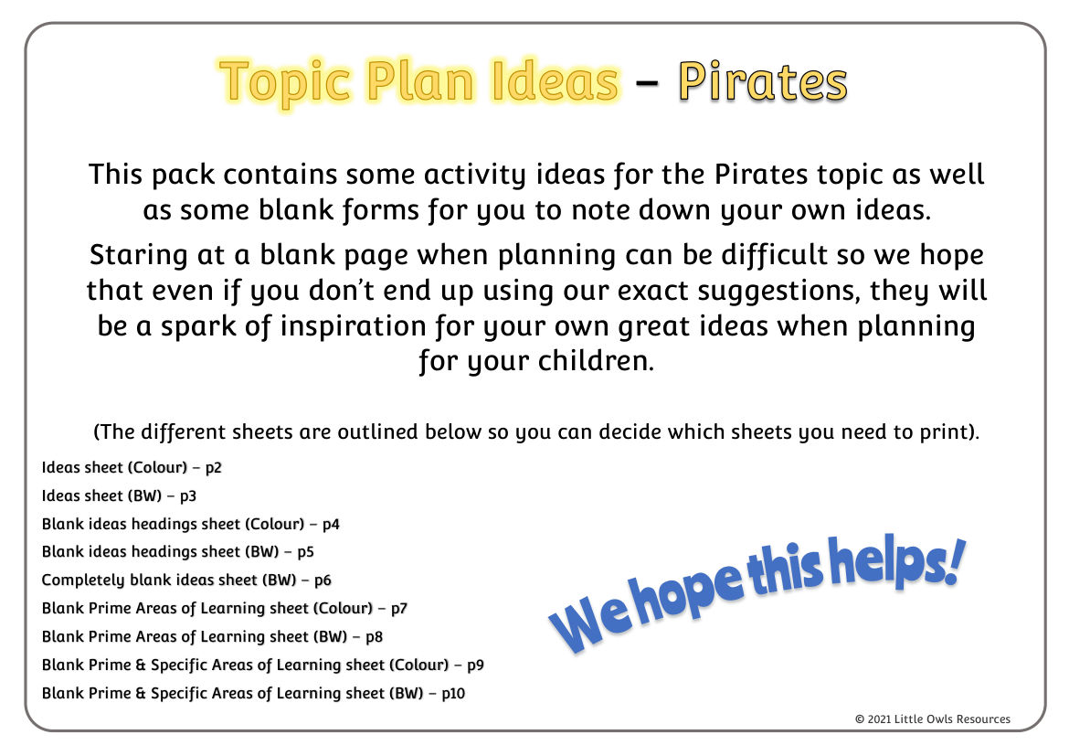Topic Plan Ideas Activity Book