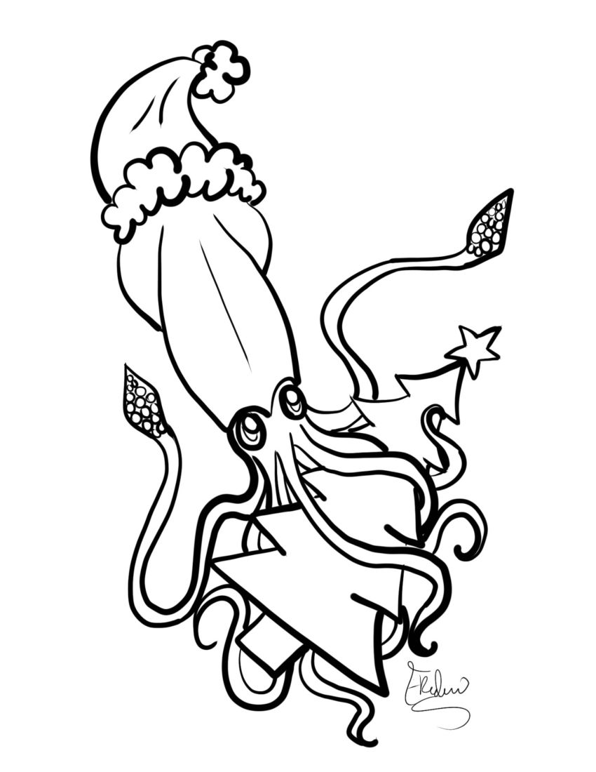 Holiday Sea Creatures Coloring Pages
