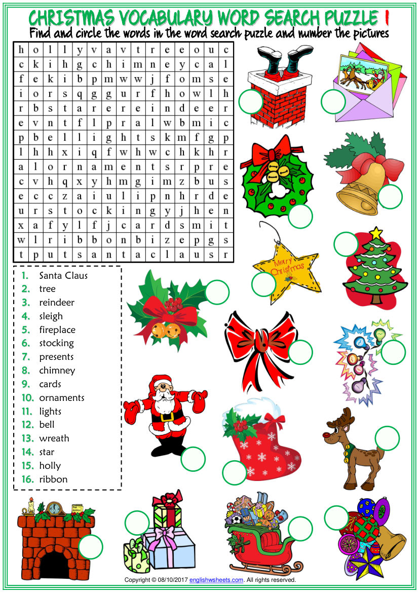 CHRISTMAS VOCABULARY WORD SEARCH PUZZLE Activity Book