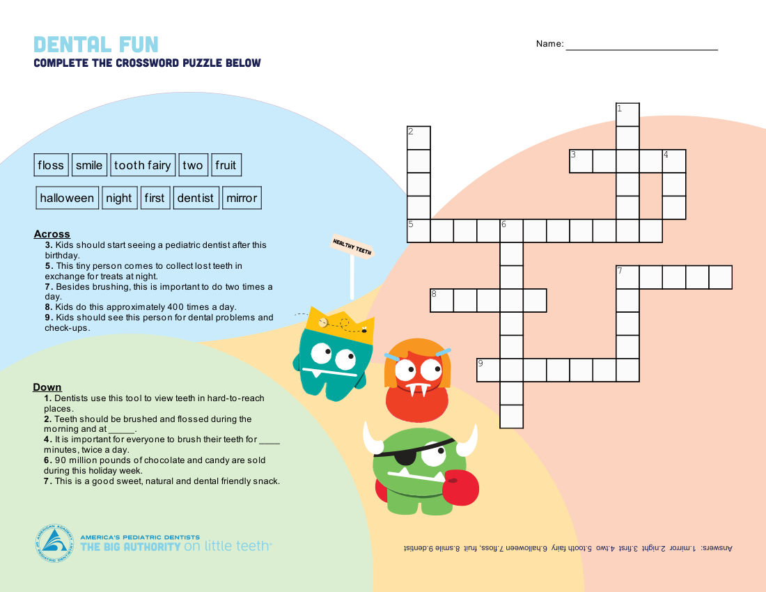 Dental Fun Crossword And Word Search