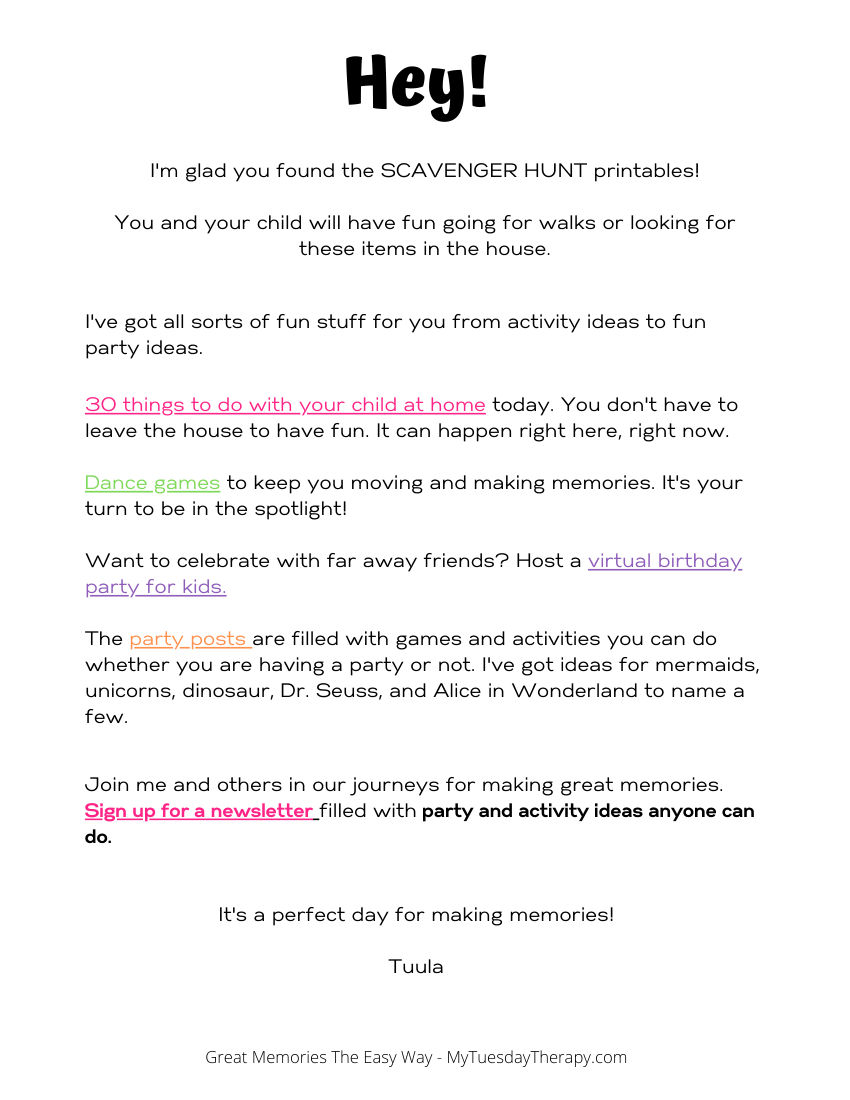 Senses And Color Scavenger Hunts