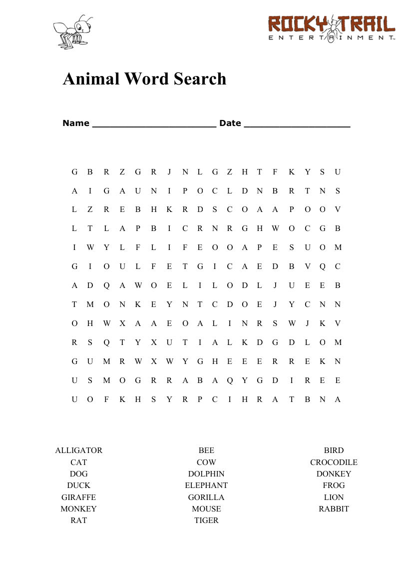 Rocky Trail Kids Activity Sheets