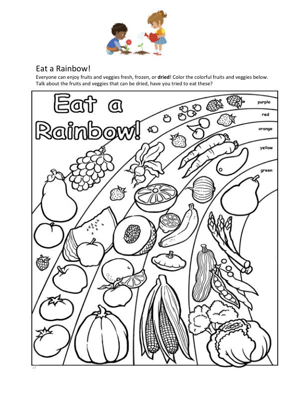 Rainbow of fruits and vegetables coloring page